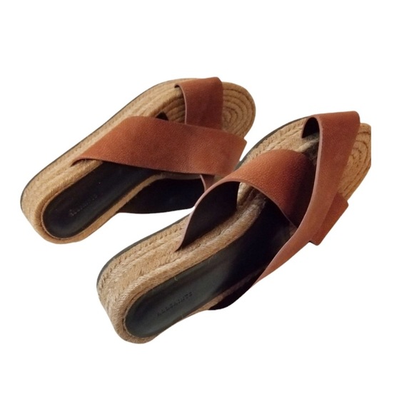 ALL SAINTS | Harlem Leather Platform Espadrille Sandals Size 39 - Picture 5 of 11